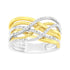 10K Yellow Gold Plated .925 Sterling Silver 1/10 Cttw Diamond Multi Row Crossover Ring Band (I-J Color, I1-I2 Clarity) - Size 7  DestGlow