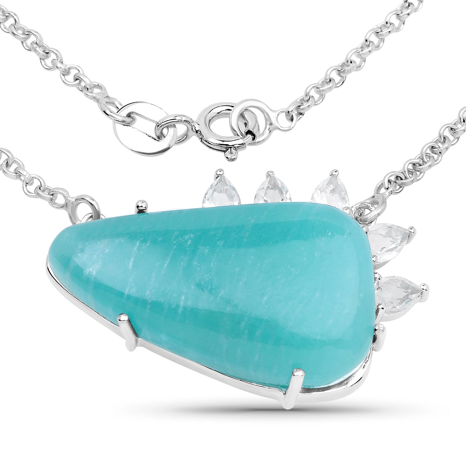 13.41 Carat Genuine Amazonite And White Topaz .925 Sterling Silver Pendant by Bids.com