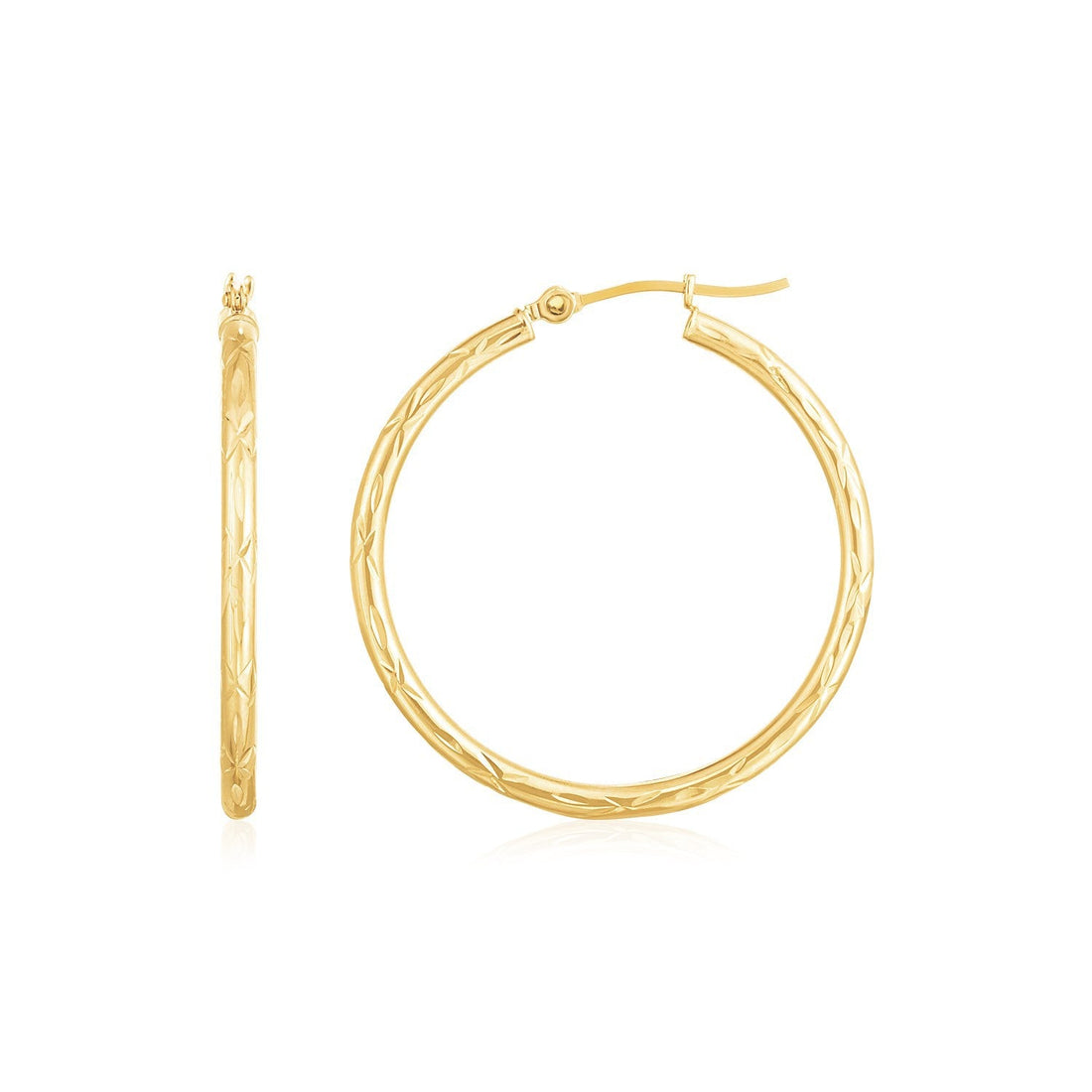 14K Yellow Gold Diamond Cut Hoop Earrings by Bids.com