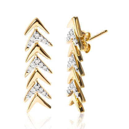 18K Yellow Gold Plated .925 Sterling Silver 1/5 Cttw Diamond Chevron Arrow Stud Earring (I-J Color, I2-I3 Clarity) by Bids.com