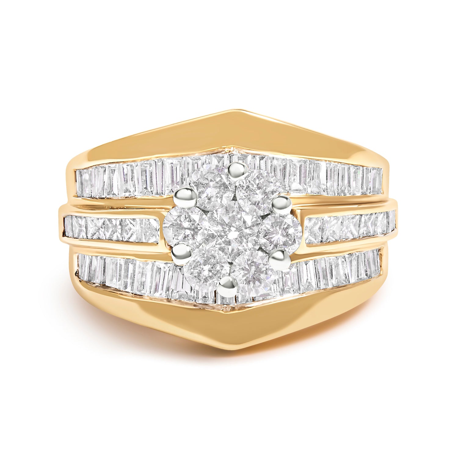 14K Yellow Gold 2-1/3 Cttw Diamond Cluster Channel Set Chevron Shaped Engagement Ring (H-I Color, SI1-SI2 Clarity) - Ring Size 7 by Bids.com