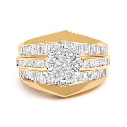 14K Yellow Gold 2-1/3 Cttw Diamond Cluster Channel Set Chevron Shaped Engagement Ring (H-I Color, SI1-SI2 Clarity) - Ring Size 7 by Bids.com
