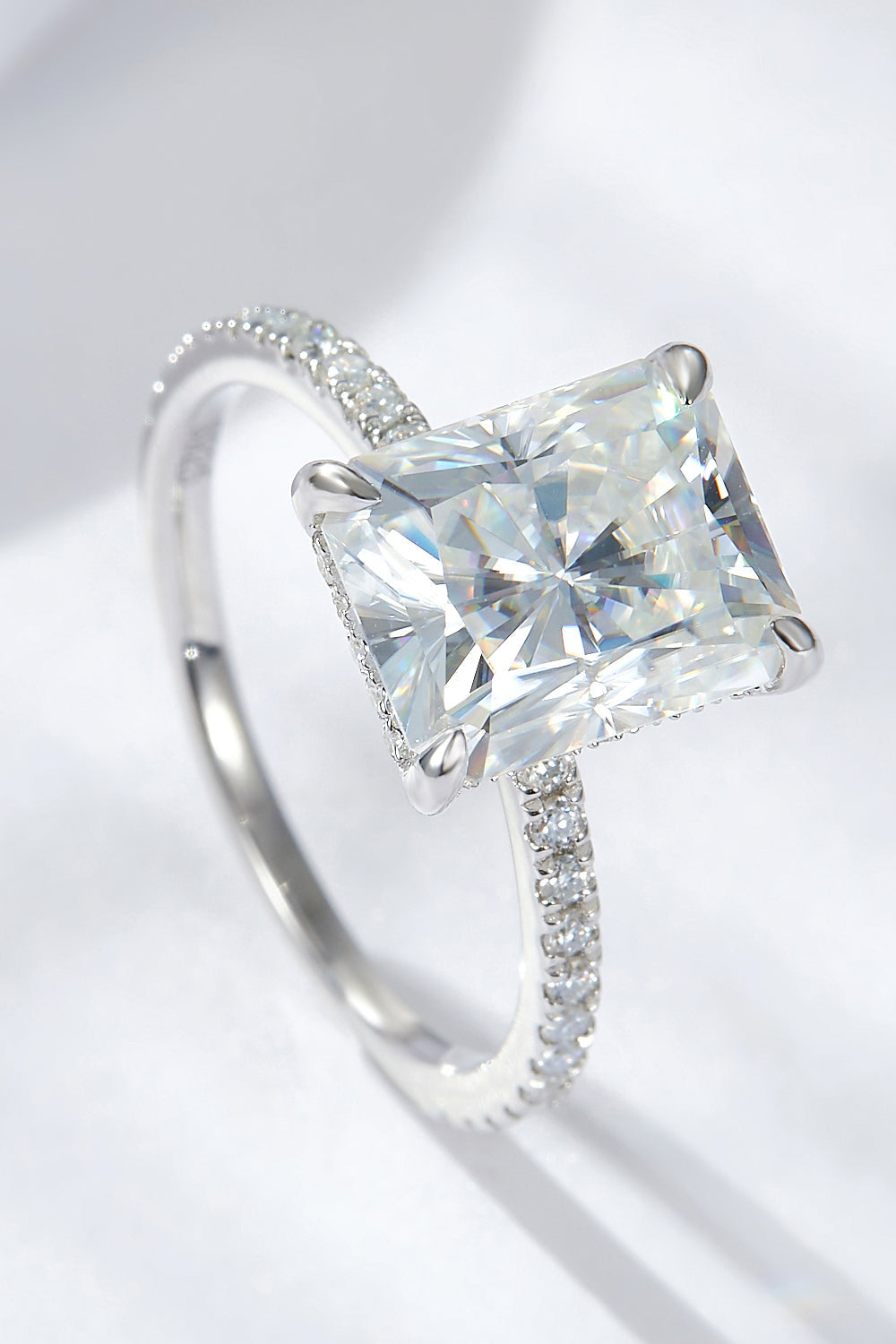 4 Carat Radiant-Cut Sparkala™ 4-Prong Side Stone Ring (Platinum Over Pure Sterling Silver) by Sparkala