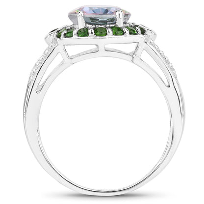 3.92 Carat Genuine Rainbow Quartz and Chrome Diopside .925 Sterling Silver Ring by Bids.com