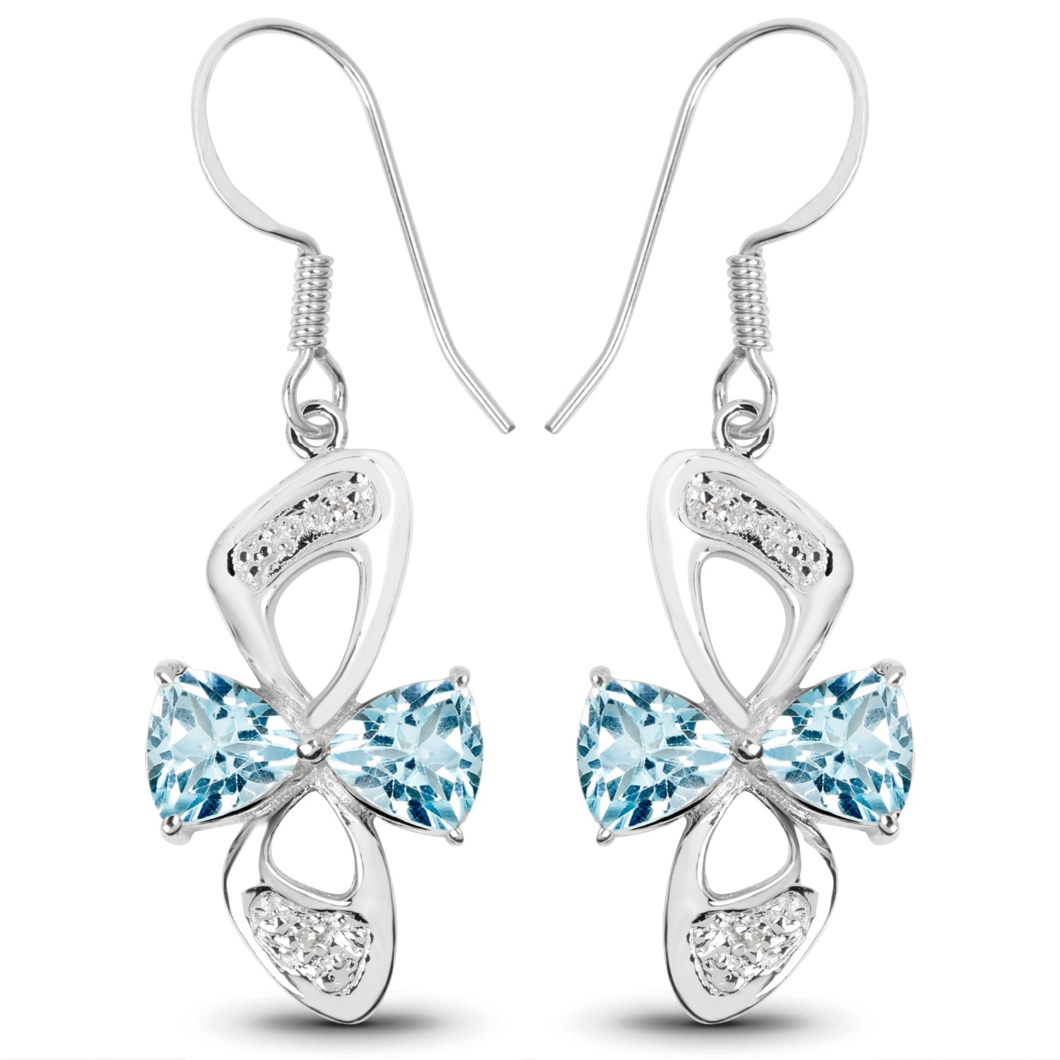 5.06 Carat Genuine Blue Topaz and White Topaz .925 Sterling Silver Earrings  DestGlow