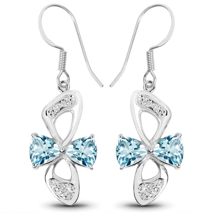 5.06 Carat Genuine Blue Topaz and White Topaz .925 Sterling Silver Earrings  DestGlow