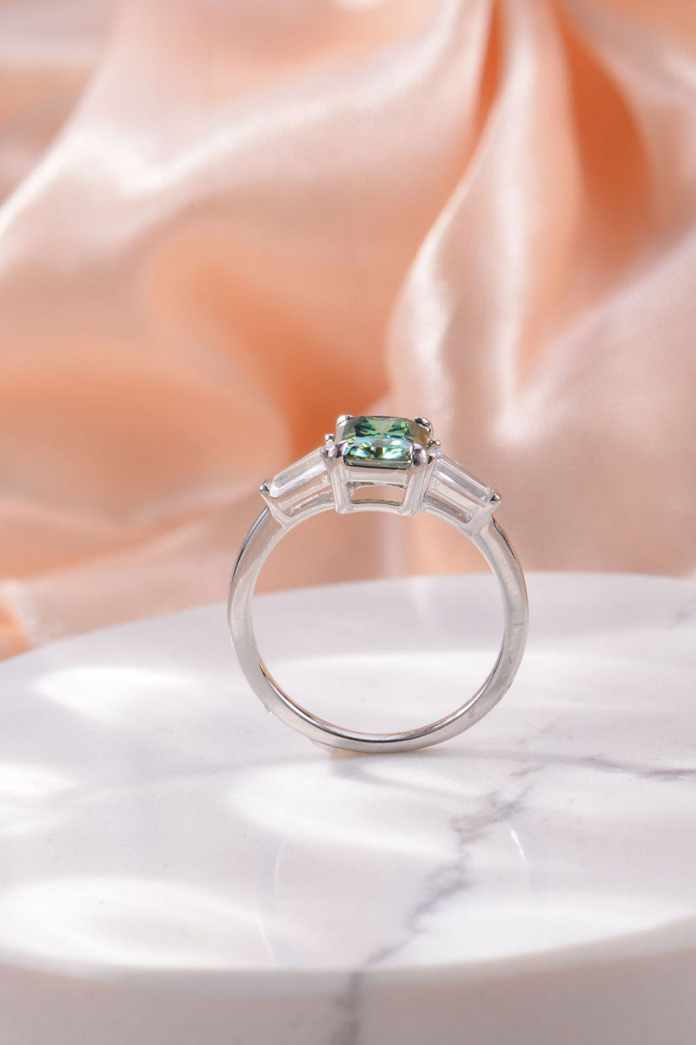 2 Carat Green Radiant-Cut Sparkala™ Platinum Over Pure Sterling Silver Ring - DestGlow