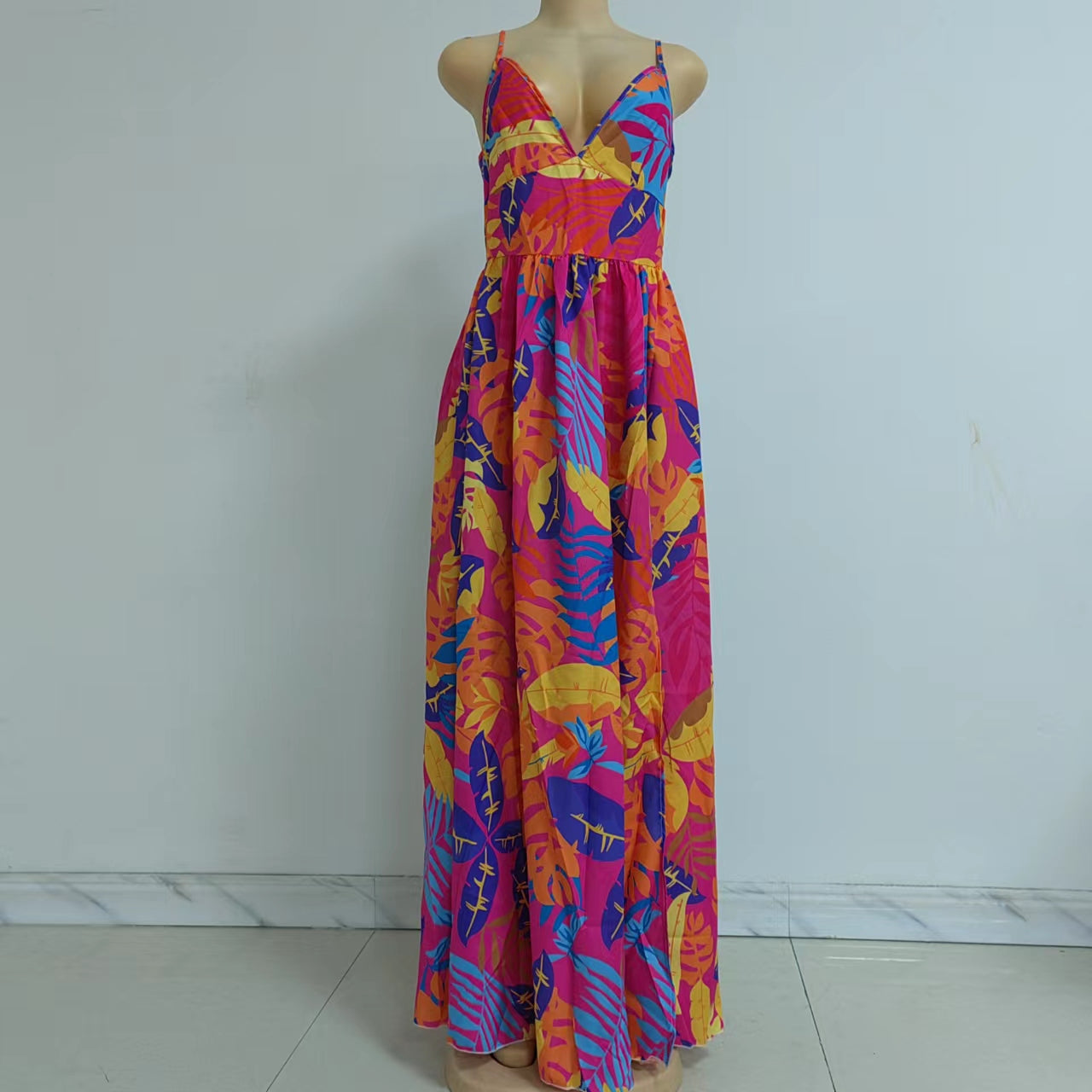 Sundress Spring New Leaf Four-Sided Stretch Dress Bohemian off-the-Shoulder Strap Tube Top Mop Dress Boho Vacation Maxi Dresses by Ragazza
