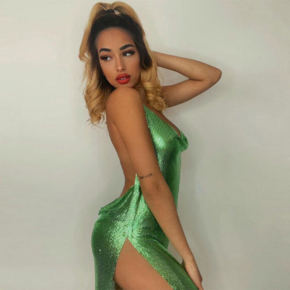 Spring Summer Women Clothing Sexy Backless Solid Color Slim Fit Slit Dress by Ragazza