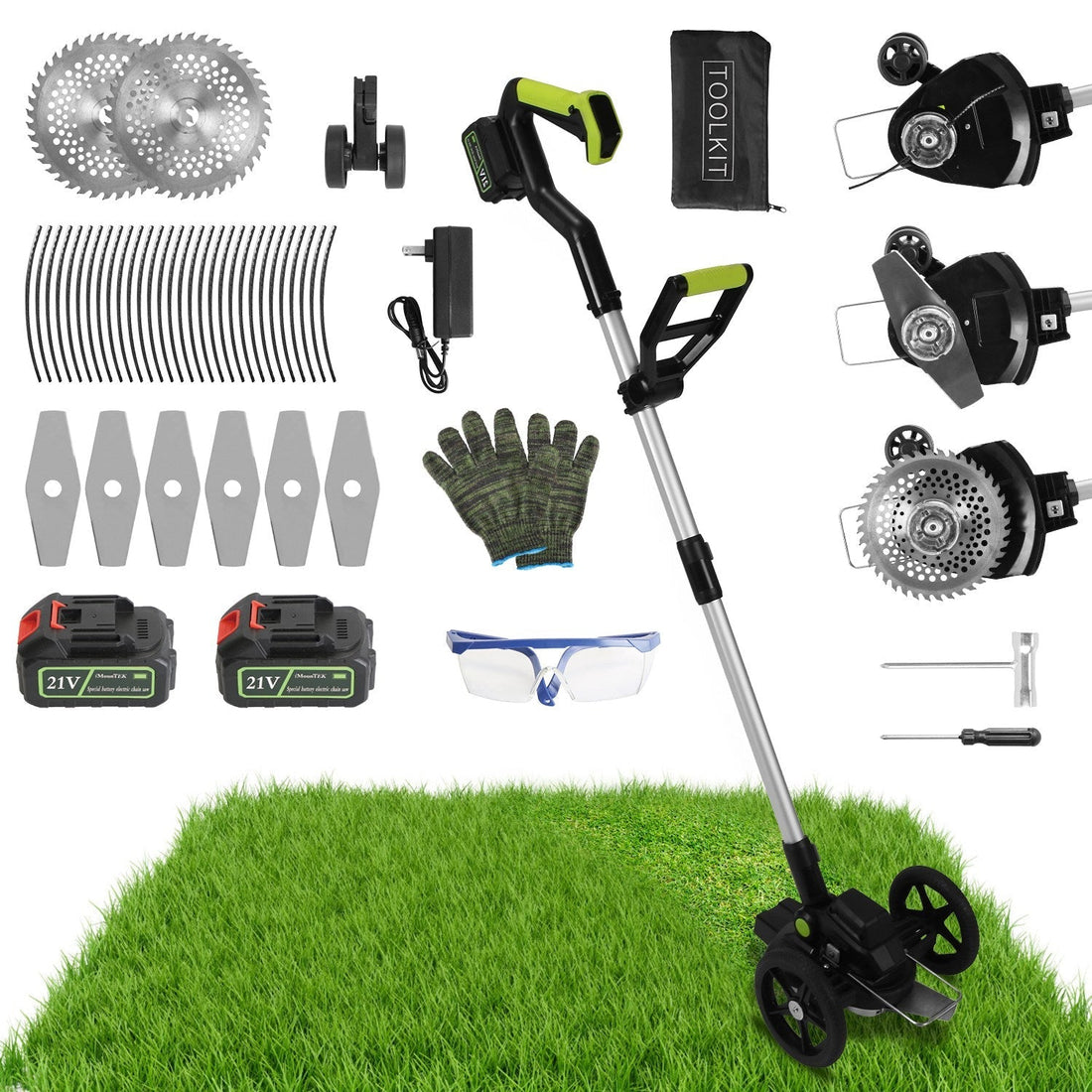 21V Electric Weed Edger Cordless String Trimmer Grass Mower Eater Bush Cutter with 16800RPM 2x 3000mAh Batteries 3.6-4.6FT Length 90° Rotatable Angle 
