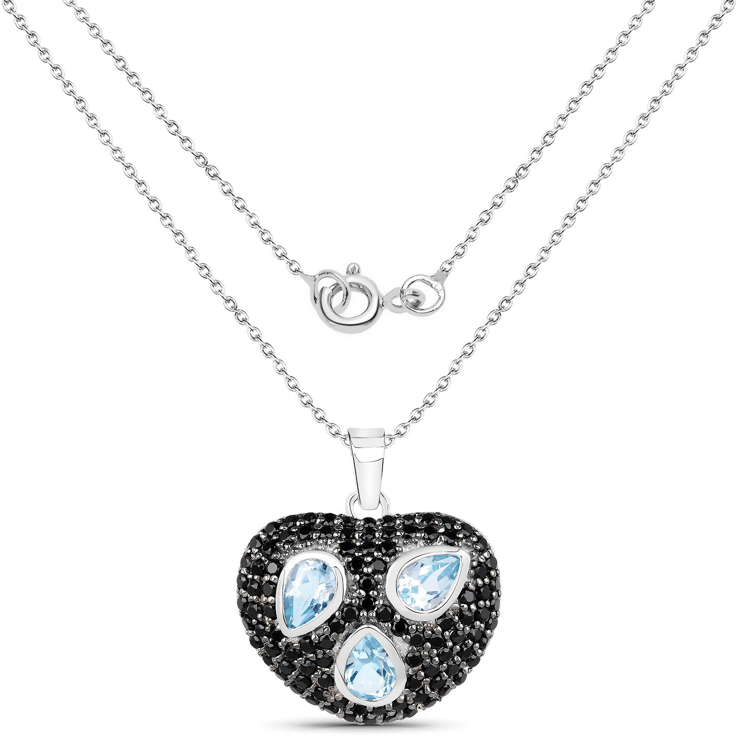3.52 Carat Genuine Blue Topaz and Black Spinel .925 Sterling Silver Pendant by Bids.com