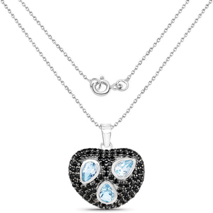 3.52 Carat Genuine Blue Topaz and Black Spinel .925 Sterling Silver Pendant by Bids.com