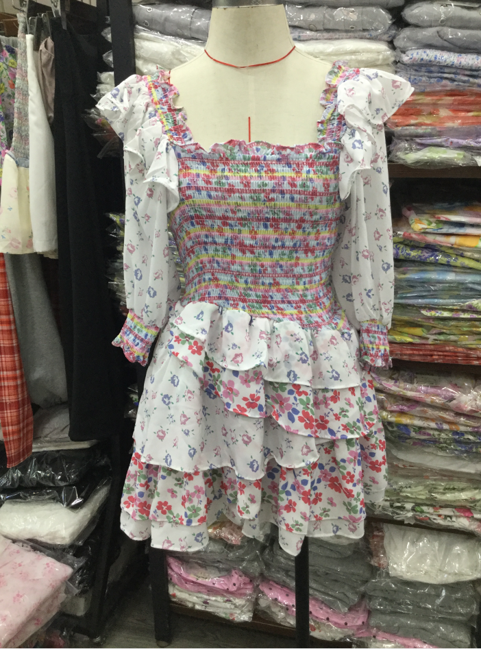 Early Spring Women Clothing Square Collar Ruffled Design Printed Dress for Women Smocked Patchwork Macthing by Ragazza