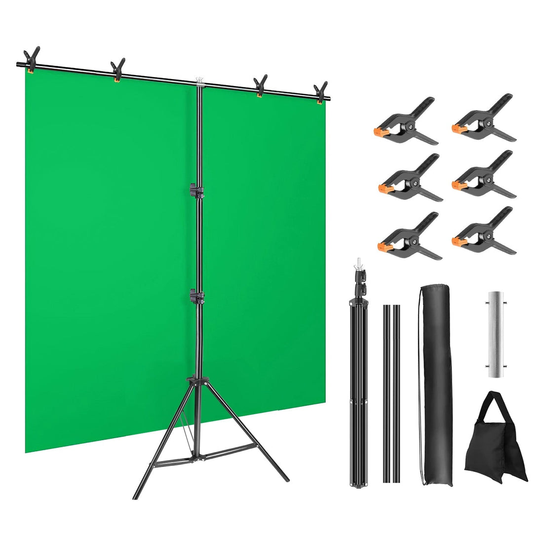 5×6.5FT T-Shape Photo Video Backdrop Stand Heavy Duty Background Stand Adjustable Photography Backdrop Stand with 6 Spring Clamps Sandbag Carry Bag fo 