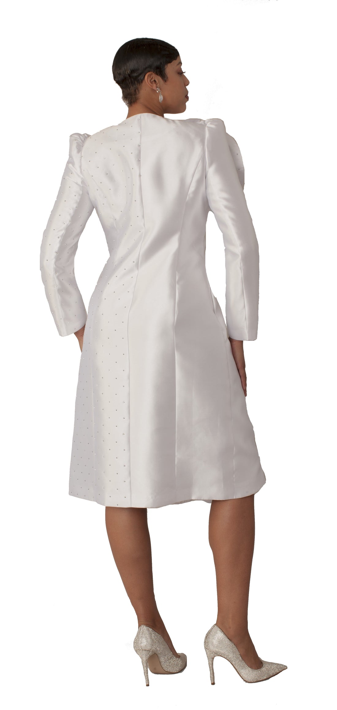 Pearl-Studded Floral Appliqué Coat Dress - 9751 by Tally Taylor