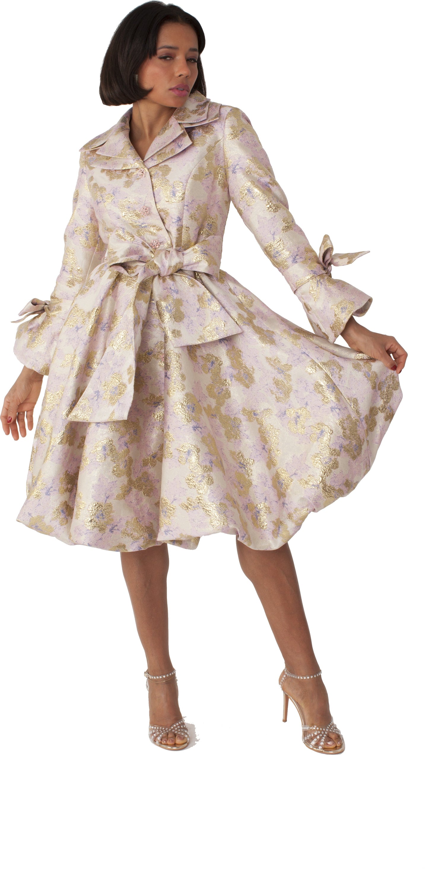 Metallic Floral Jacquard Coat Dress - 9757 by Tally Taylor