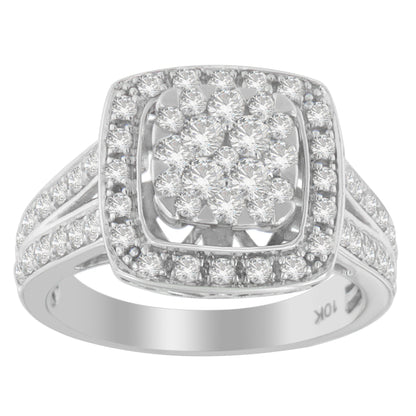 10K White Gold Diamond Cluster Ring (1 Cttw, H-I Color, SI2-I1 Clarity) - Size 6-1/2 by Bids.com