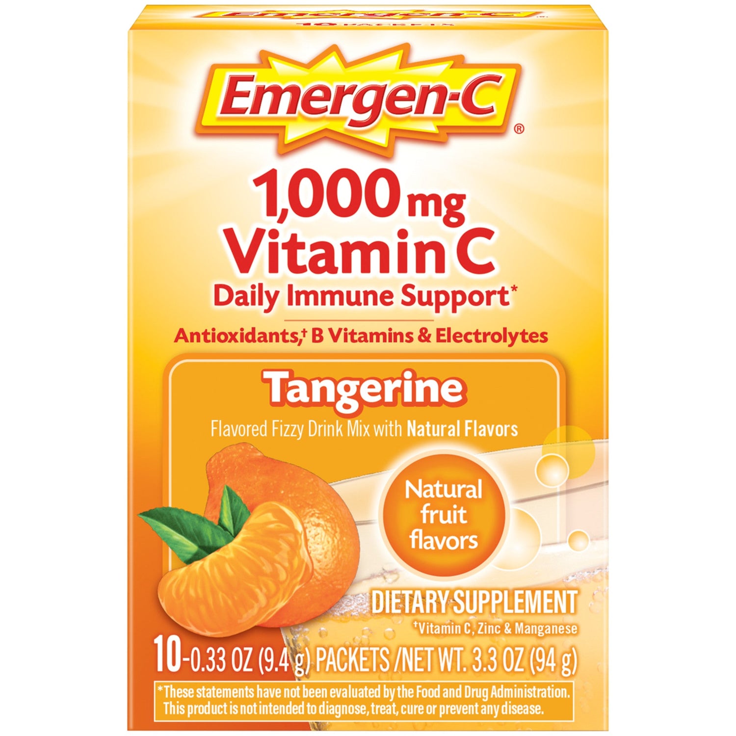 Emergen C 10 Count, Tangerine Flavor) Dietary Supplement Fizzy Drink Mix With 1000 Mg Vitamin 0.33 Ounce Packets, Caffeine Free by Pasteur Pharmacy
