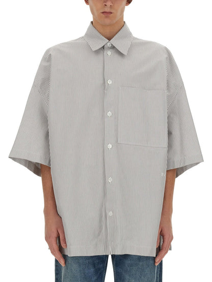 Bottega Veneta Men Striped Overshirt With "Bv" Embroidery by Luosophy