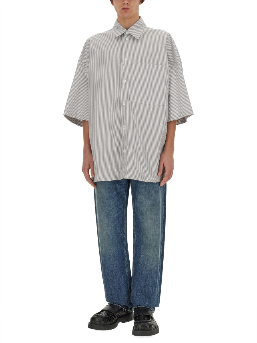 Bottega Veneta Men Striped Overshirt With "Bv" Embroidery by Luosophy