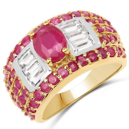 4.23 Carat Glass Filled Ruby and White Topaz .925 Sterling Silver Ring by Bids.com
