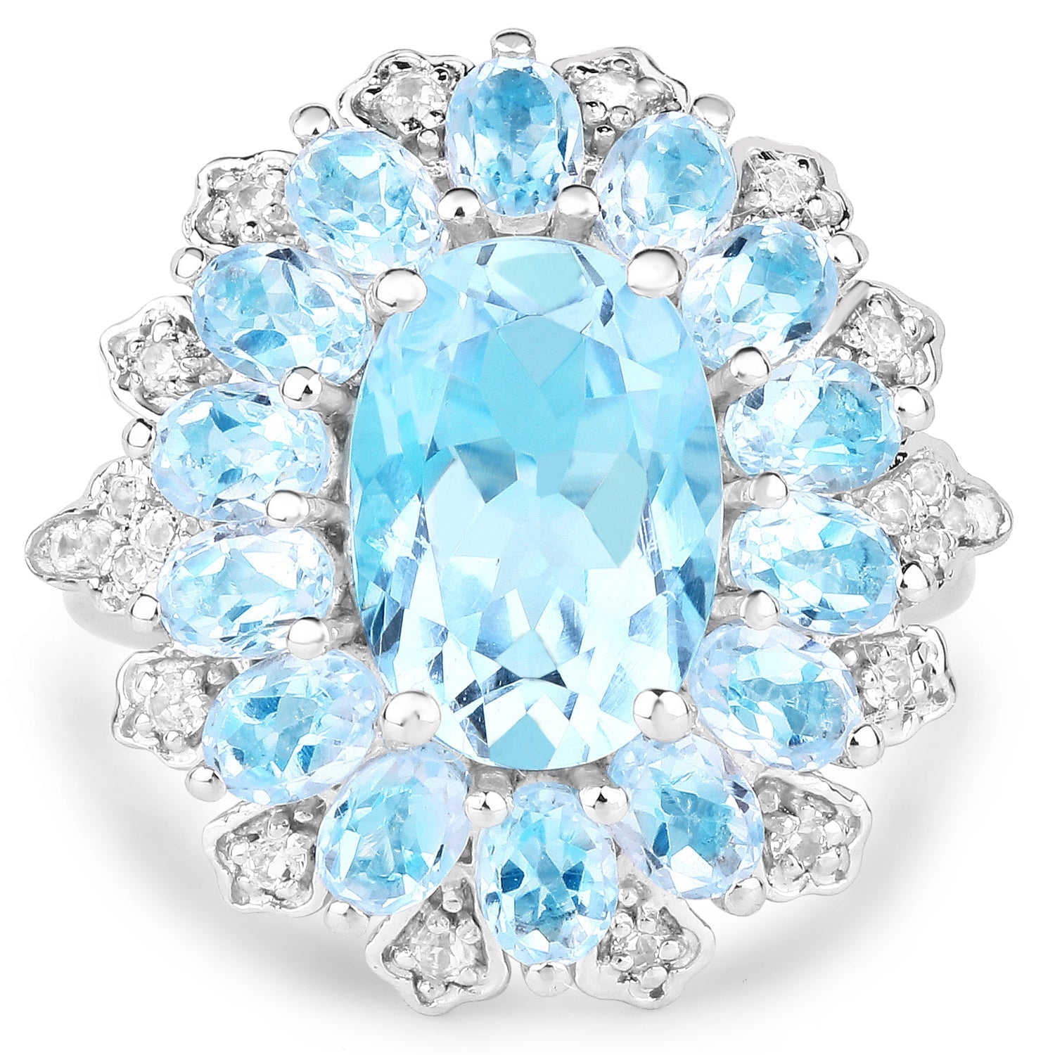 7.57 Carat Genuine Blue Topaz and White Topaz .925 Sterling Silver Ring by Bids.com