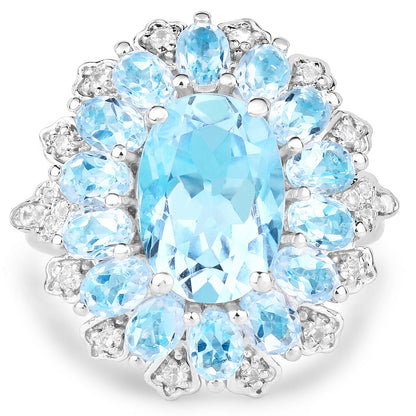 7.57 Carat Genuine Blue Topaz and White Topaz .925 Sterling Silver Ring by Bids.com