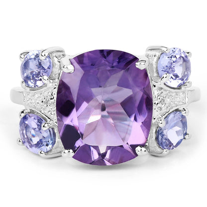 5.53 Carat Genuine Amethyst, Tanzanite &amp; White Topaz .925 Sterling Silver Ring  DestGlow