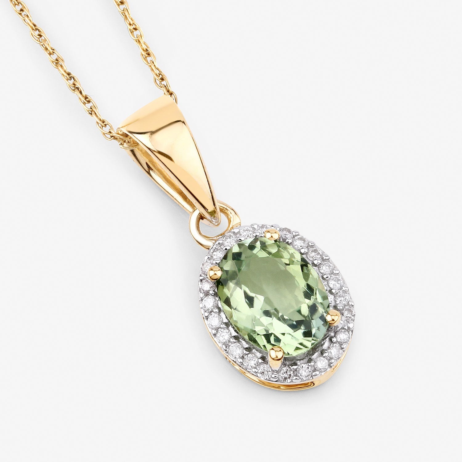 1.27 Carat Genuine Green Tourmaline and White Diamond 14K Yellow Gold Pendant by Bids.com