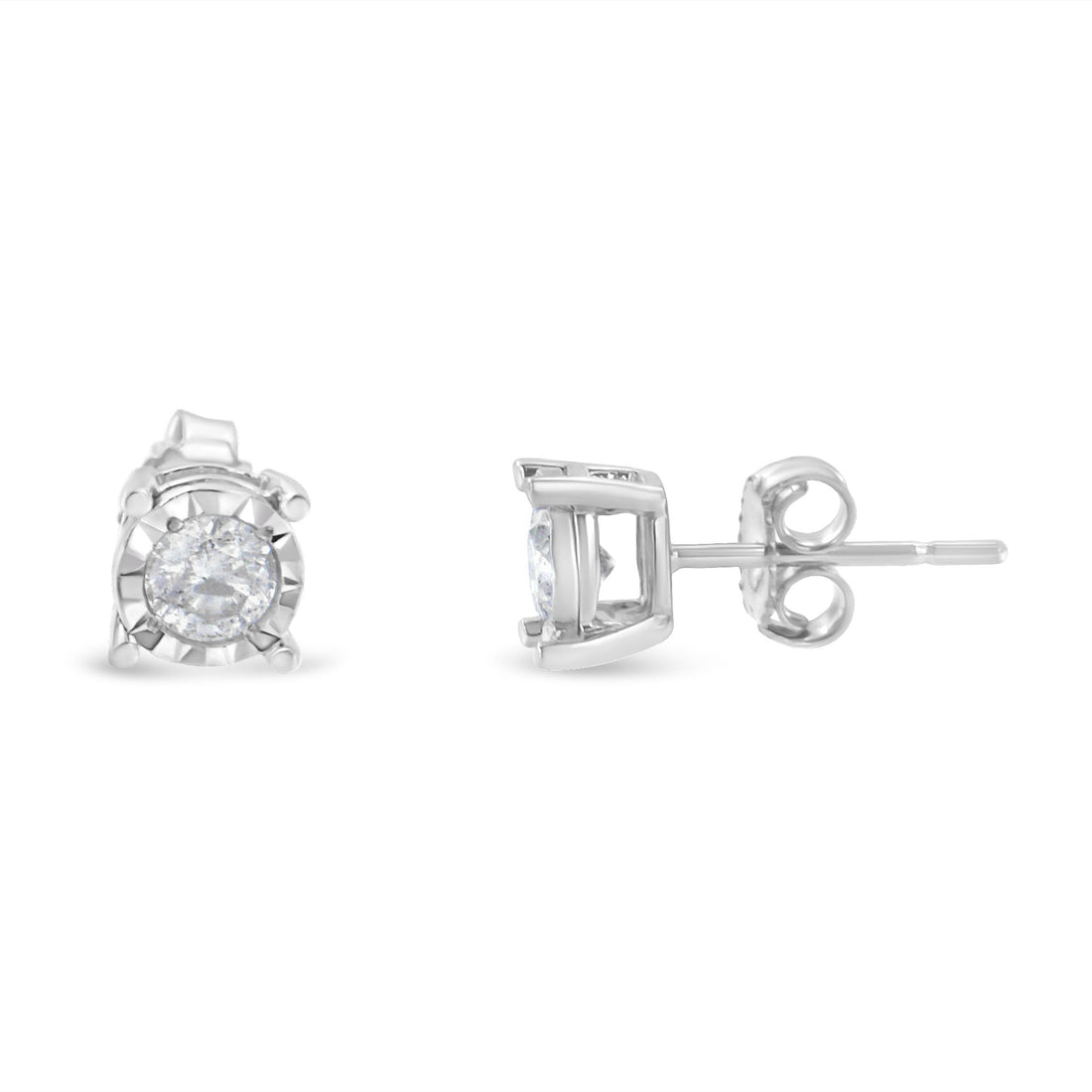 .925 Sterling Silver 1/2 Cttw Near Colorless Round Brilliant-Cut Diamond Miracle-Set Stud Earrings (H-I Color, I2-I3 Clarity) by Bids.com