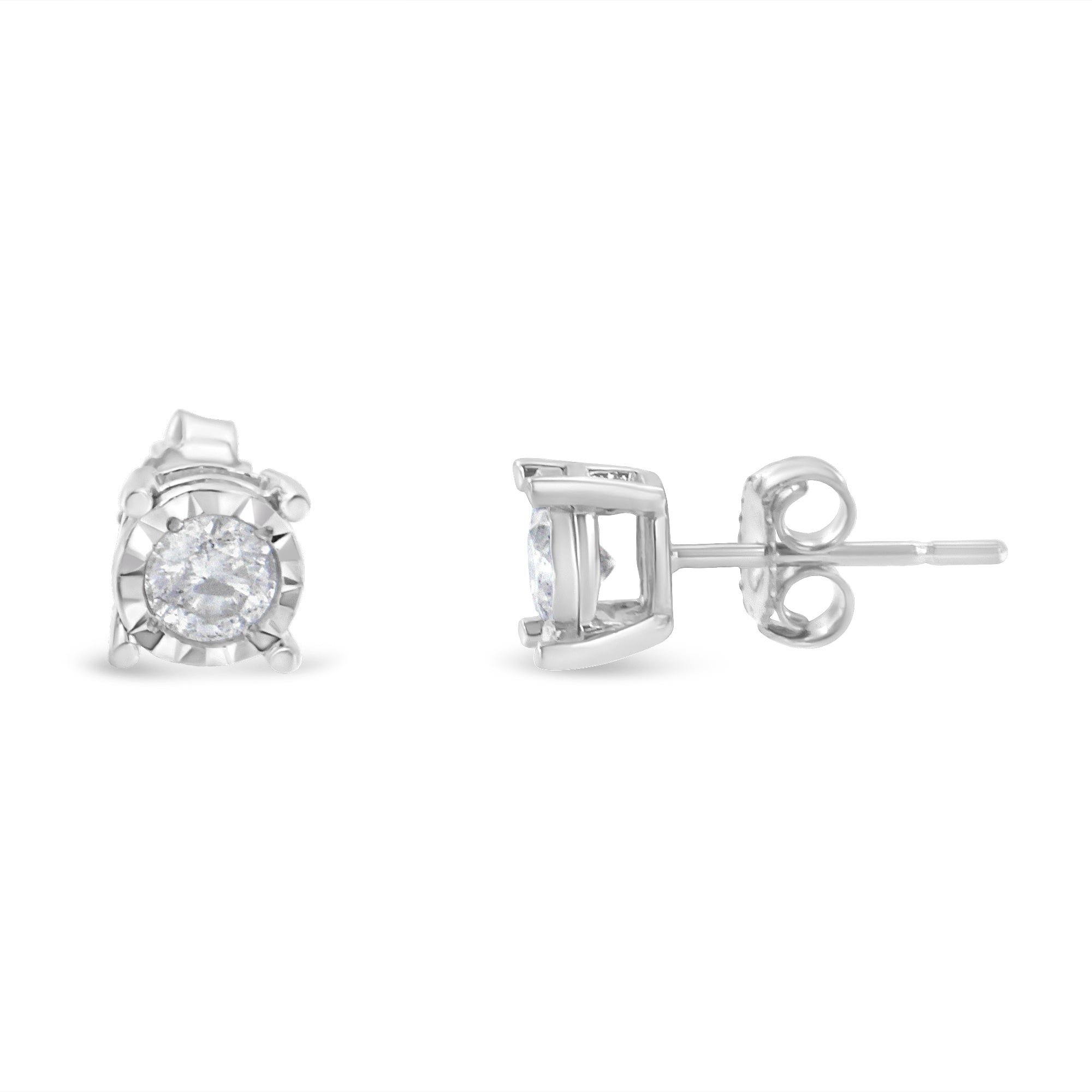 .925 Sterling Silver 1/2 Cttw Near Colorless Round Brilliant-Cut Diamond Miracle-Set Stud Earrings (H-I Color, I2-I3 Clarity) by Bids.com