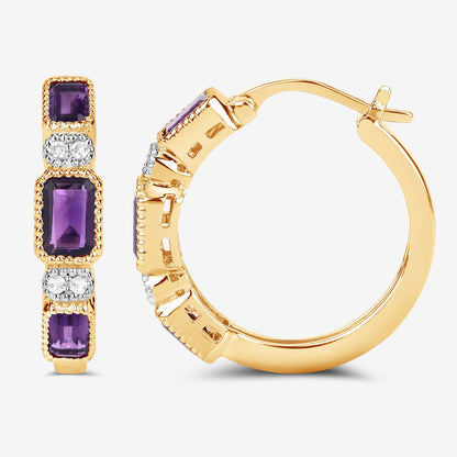 2.18 Carat Genuine Amethyst and White Topaz .925 Sterling Silver Earrings by Bids.com