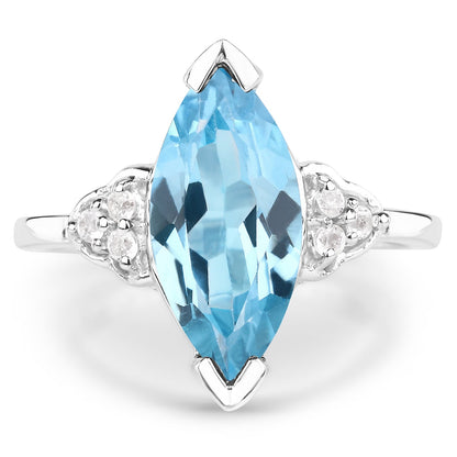 3.78 Carat Genuine Swiss Blue Topaz and White Topaz .925 Sterling Silver Ring  DestGlow