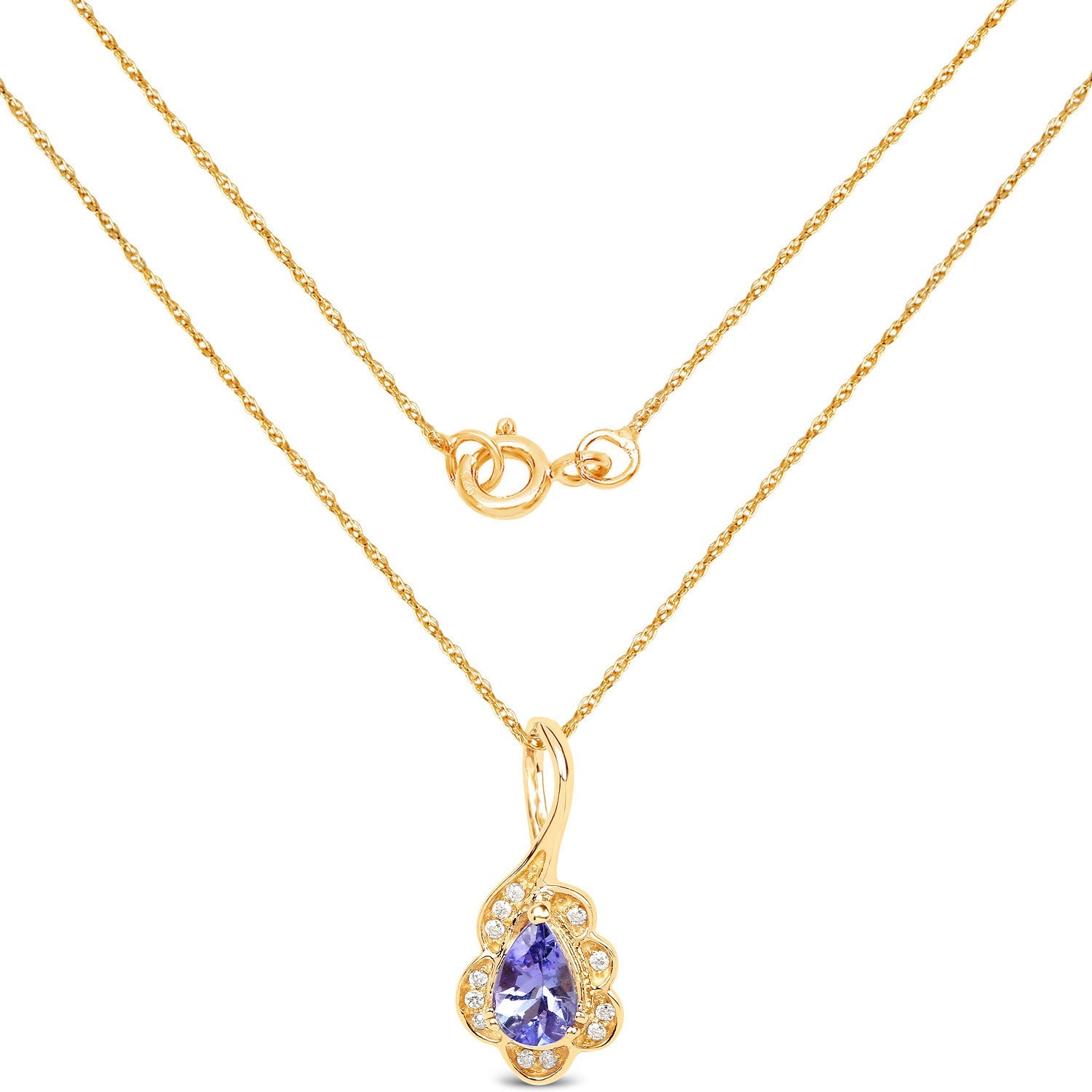 0.40 Carat Genuine Tanzanite and White Diamond 14K Yellow Gold Pendant by Bids.com