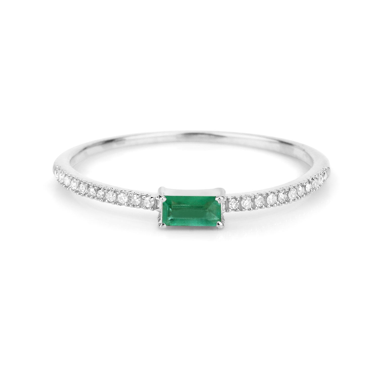 0.18 Carat Genuine Zambian Emerald and White Diamond 14K White Gold Ring by Bids.com