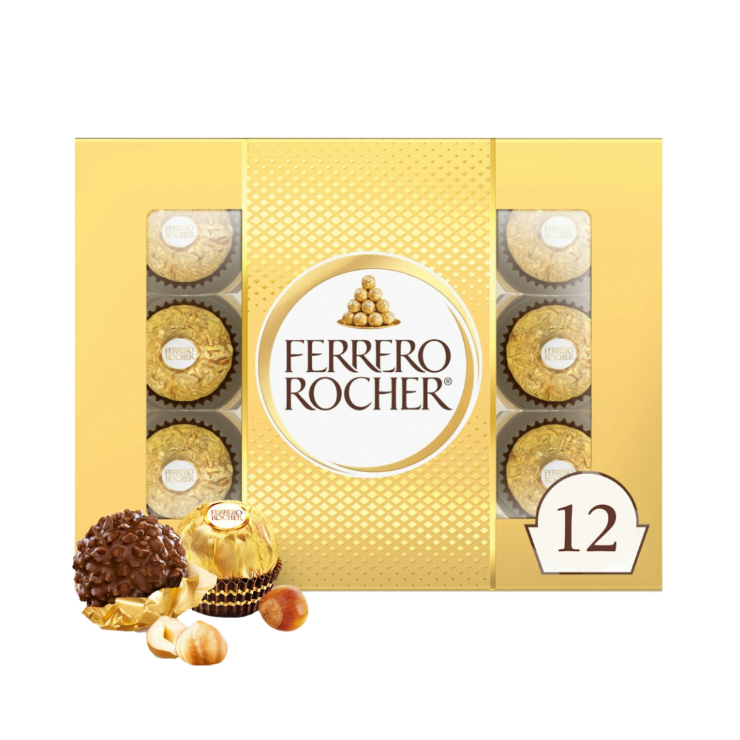 Ferrero Rocher Fine Hazelnut Chocolates Gold Gift Box (12 count) by Farmacias Savia