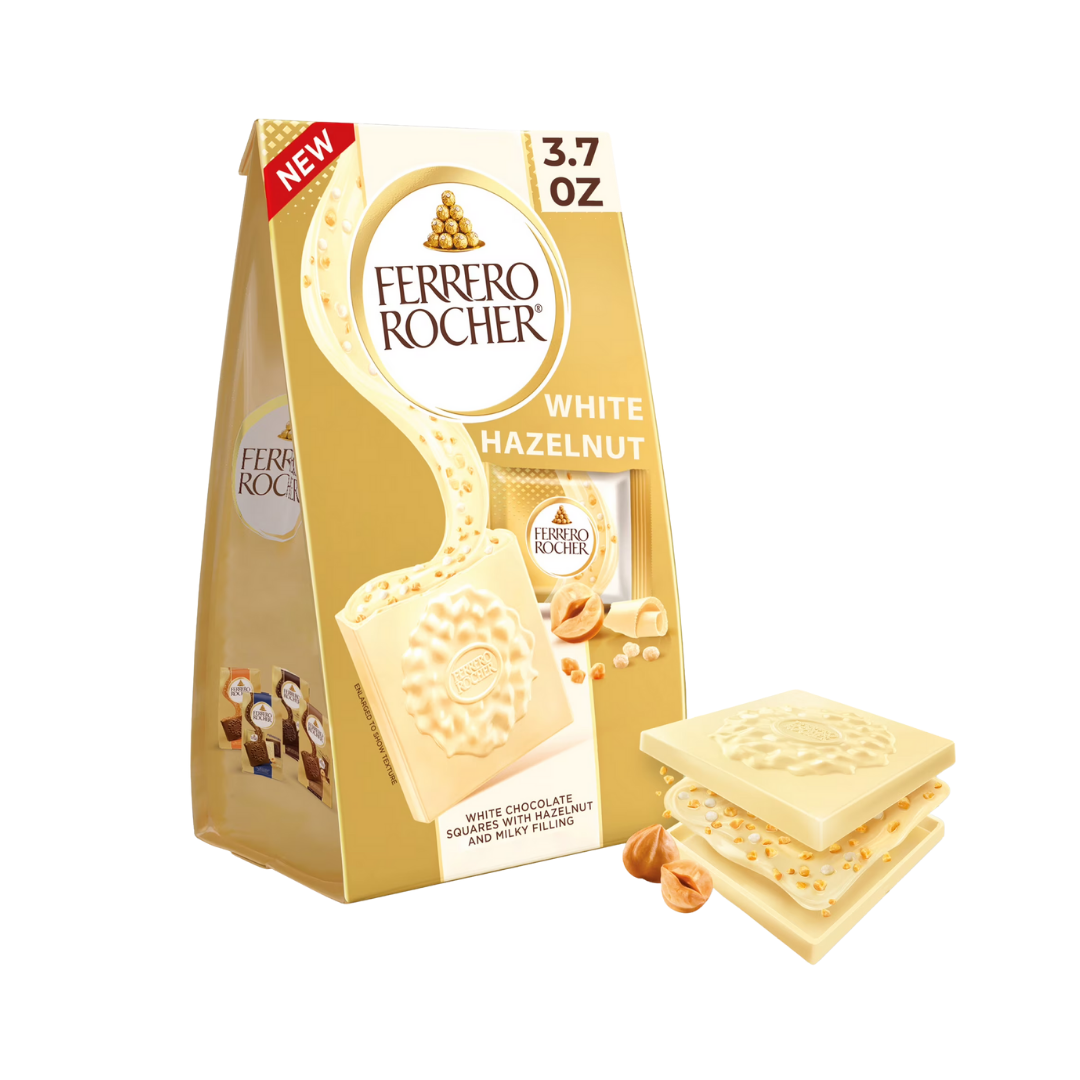 Ferrero Rocher White Chocolate Squares with Hazelnut &amp; Milky Filling (3.7oz) by Farmacias Savia