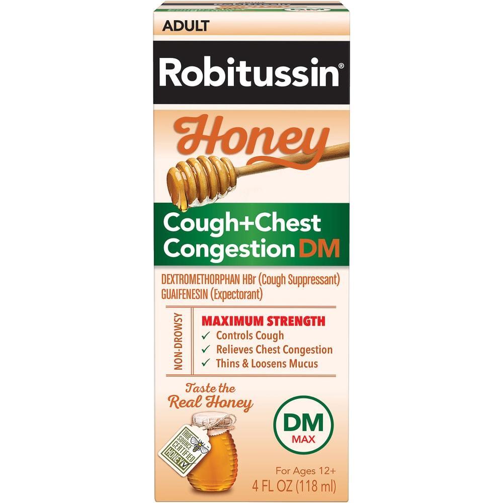Robitussin Cough + Chest Congestion DM Max - Adult Maximum Strength, Real Honey, 4 Fl Oz 