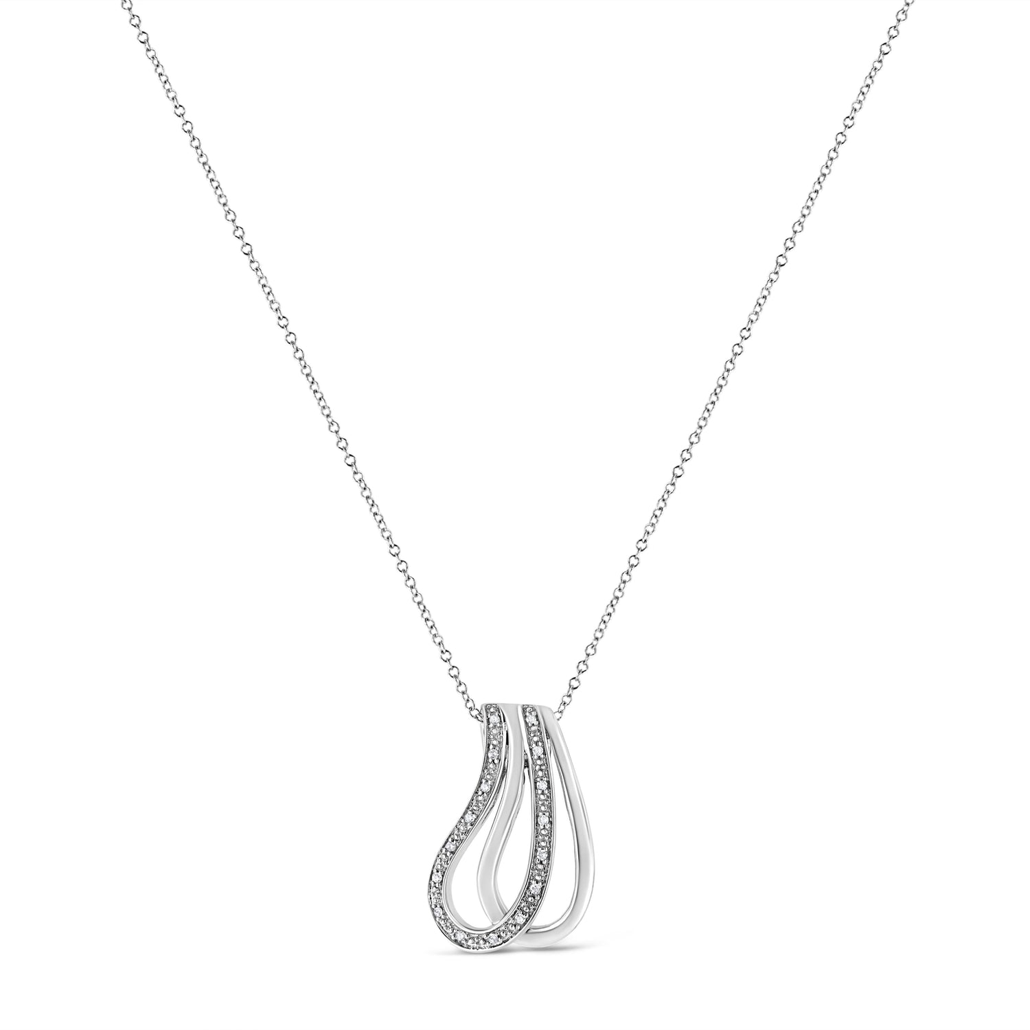 .925 Sterling Silver Pave-Set Diamond Accent Double Curve 18" Pendant Necklace (I-J Color, I1-I2 Clarity)  DestGlow