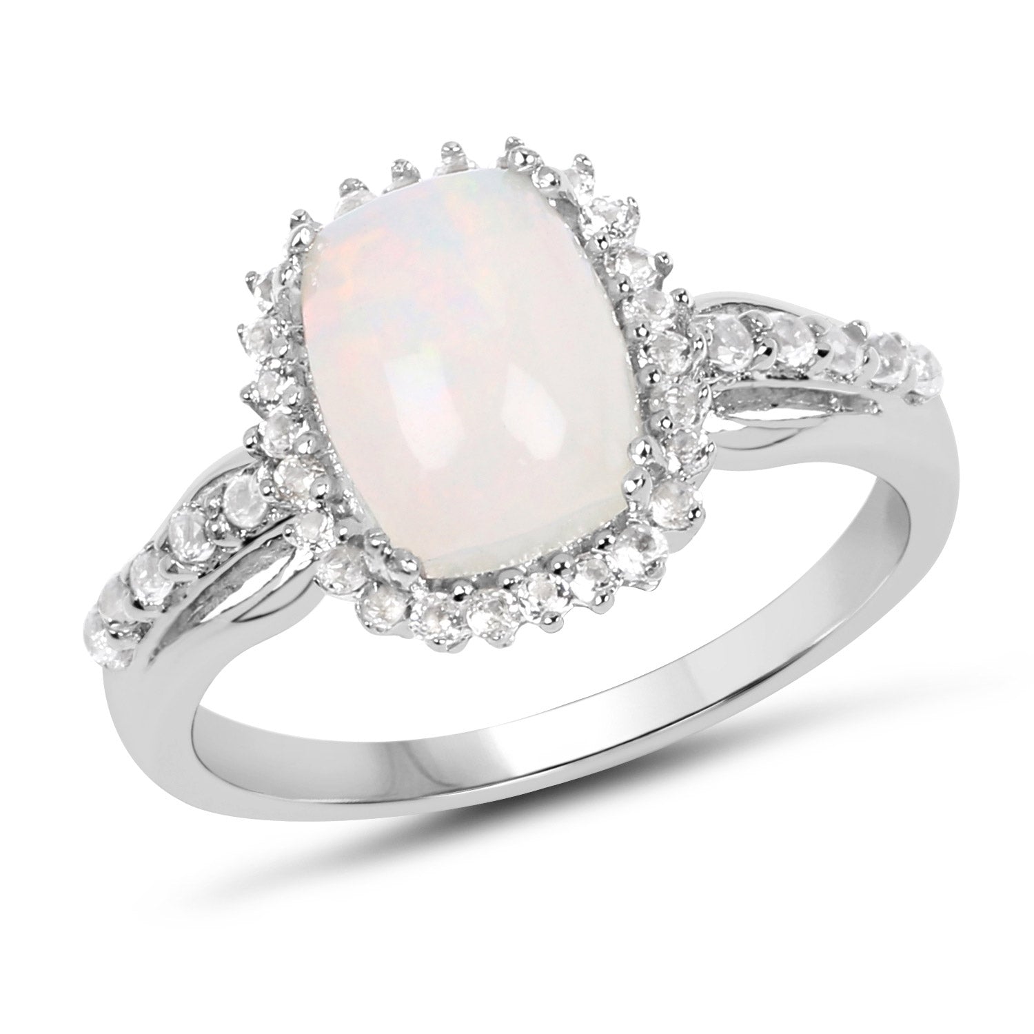 1.55 Carat Genuine Ethiopian Opal and White Topaz .925 Sterling Silver Ring by Bids.com
