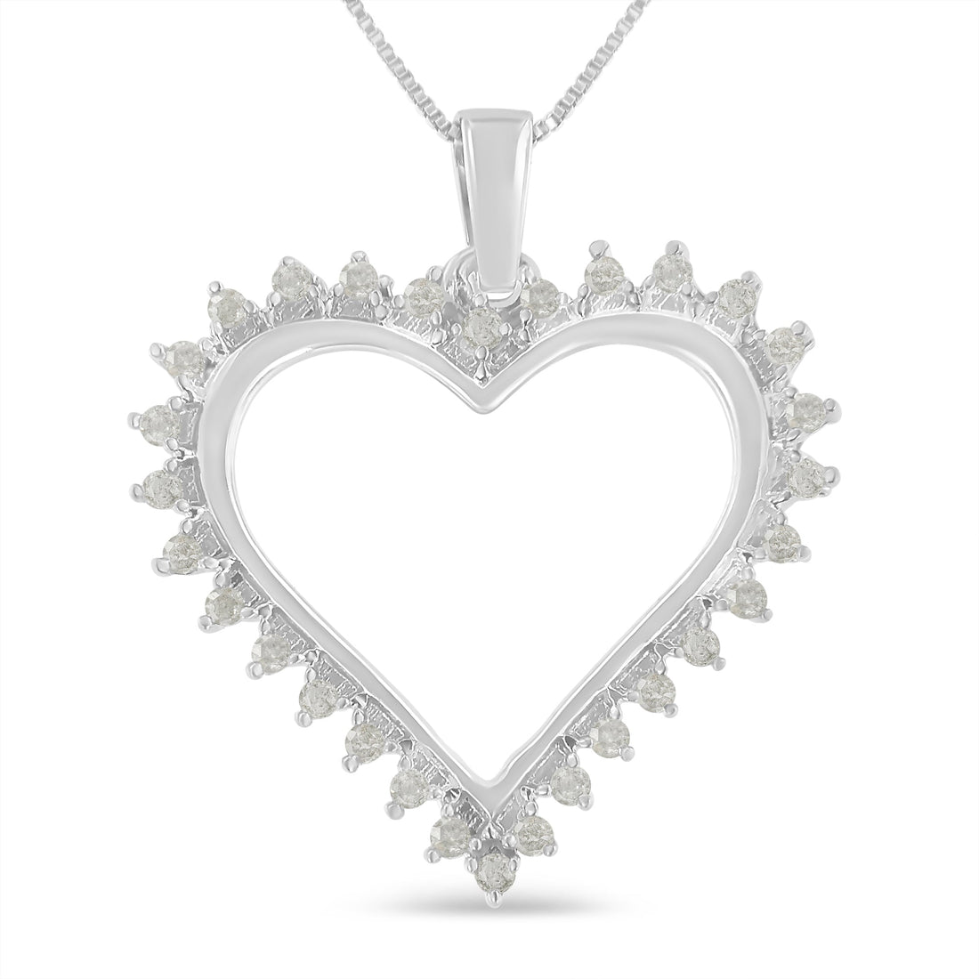 .925 Sterling Silver 1/4 cttw 3-Prong Diamond Open Heart 18" Pendant Necklace (I-J Color, I3 Clarity) by Bids.com