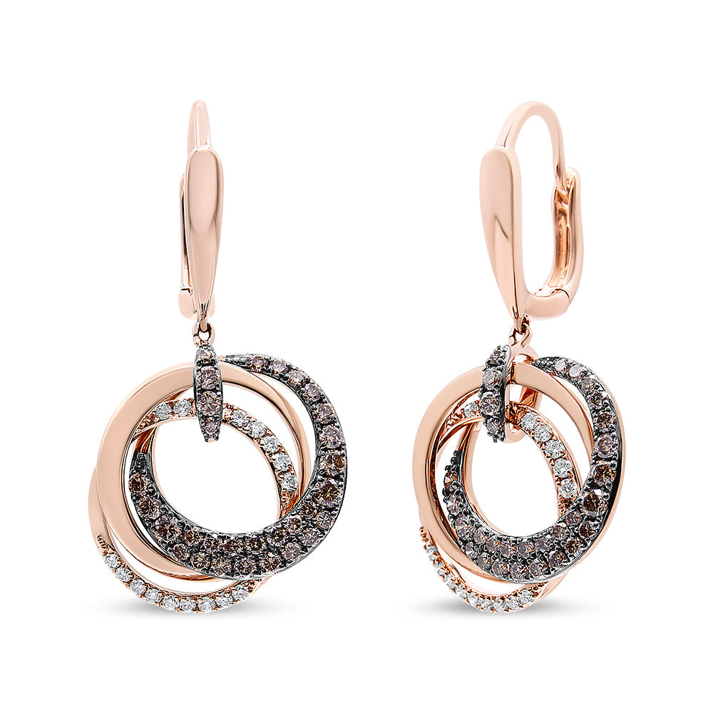 14K Rose Gold 1.00 Cttw White and Brown Diamond Intertwining Hoops and Circle Dangle Earrings (H-I/Brown Color, SI1-SI2 Clarity) by Bids.com