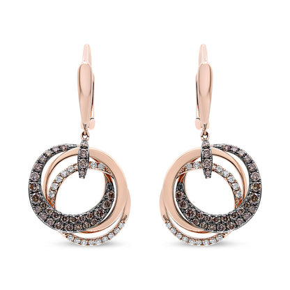 14K Rose Gold 1.00 Cttw White and Brown Diamond Intertwining Hoops and Circle Dangle Earrings (H-I/Brown Color, SI1-SI2 Clarity) by Bids.com