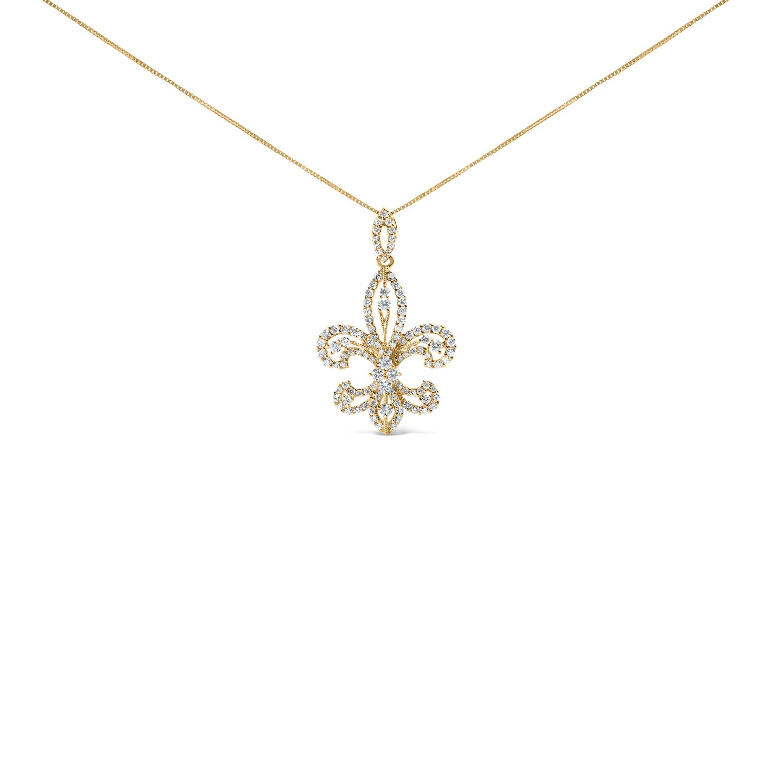 14K Yellow Gold 1.00 Cttw Round Diamond Fleur De Lis 18" Pendant Necklace (H-I Color, SI2-I1 Clarity) by Bids.com