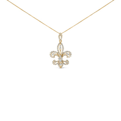 14K Yellow Gold 1.00 Cttw Round Diamond Fleur De Lis 18" Pendant Necklace (H-I Color, SI2-I1 Clarity) by Bids.com