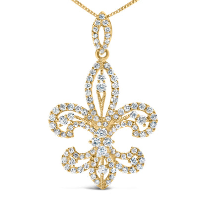 14K Yellow Gold 1.00 Cttw Round Diamond Fleur De Lis 18" Pendant Necklace (H-I Color, SI2-I1 Clarity) by Bids.com