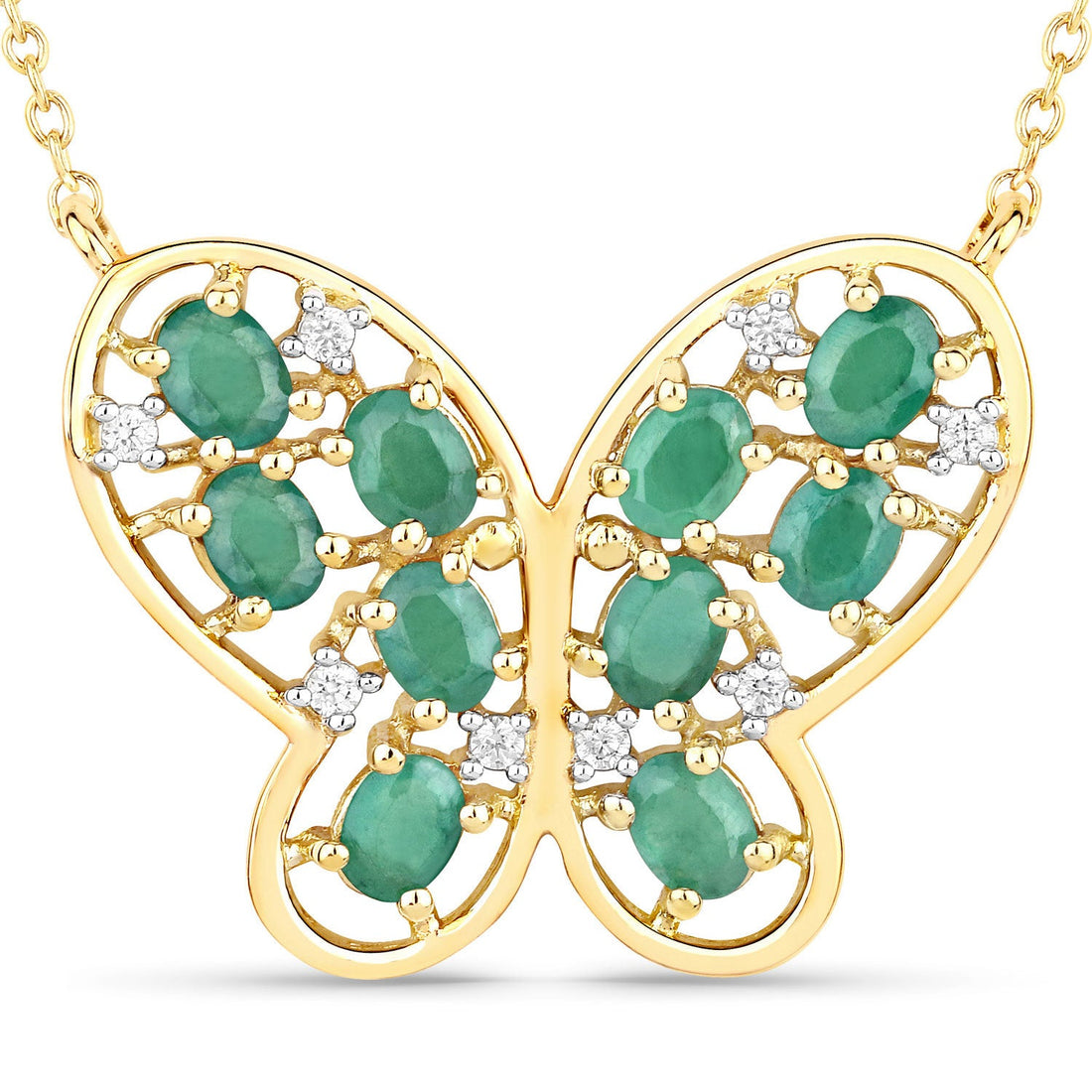 1.56 Carat Genuine Emerald and White Zircon .925 Sterling Silver Necklace by Bids.com