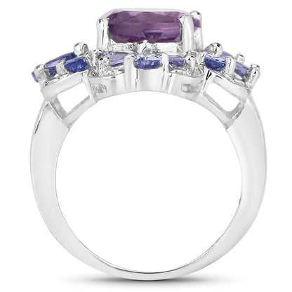 4.88 Carat Genuine Amethyst and Tanzanite .925 Sterling Silver Ring by Bids.com