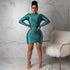 Slim Fit Sheath Fitted Waist Pleated Long Sleeve Dress Nightclub by Ragazza