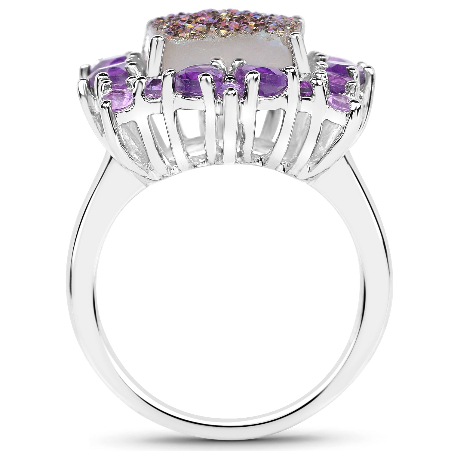 5.97 Carat Genuine Drusy Quartz and Amethyst .925 Sterling Silver Ring by Bids.com